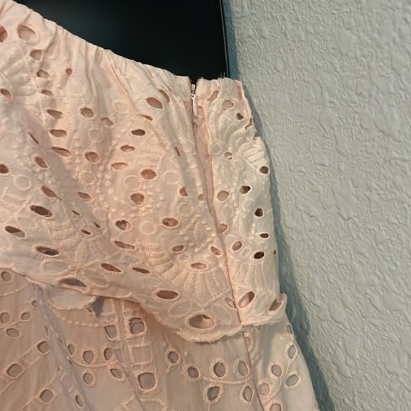 Elegant One-Shoulder Pastel Peach Eyelet Dress - Picture 8 of 12
